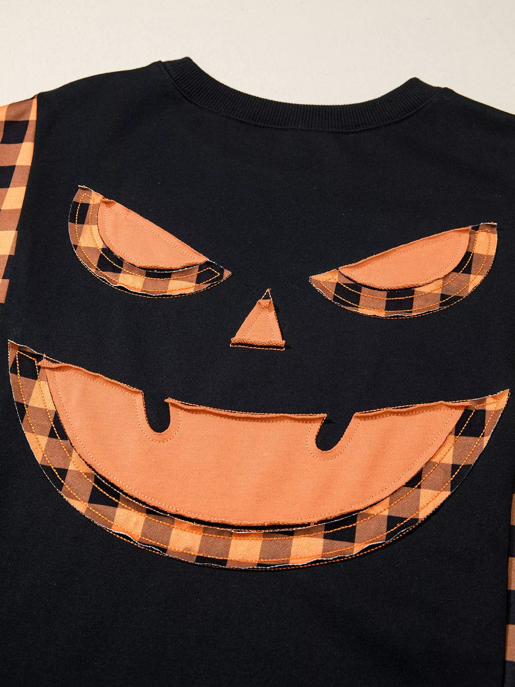 Patchwork Plaid Pumpkin Face Long Sleeve Top