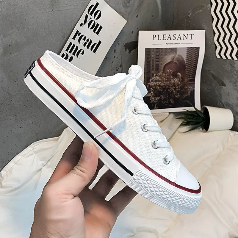 Round Toe Lace-Up Canvas Sneakers