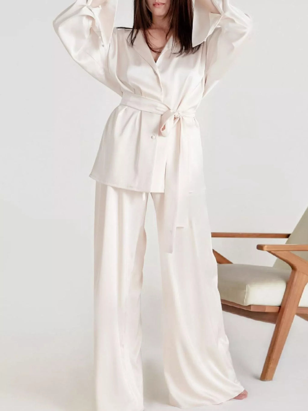 Satin Long Sleeve Shirt and Pants Set