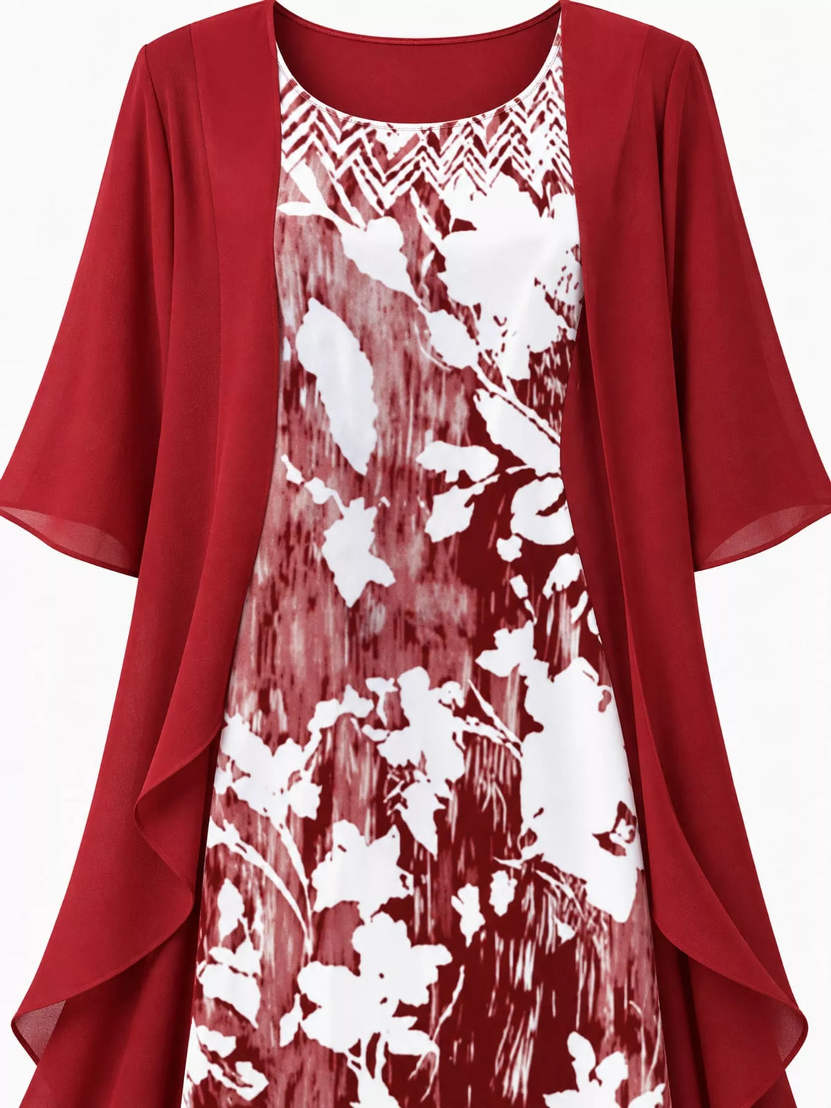 Full Size Floral Print Midi Dress and Chiffon Cardigan Set Plus Size