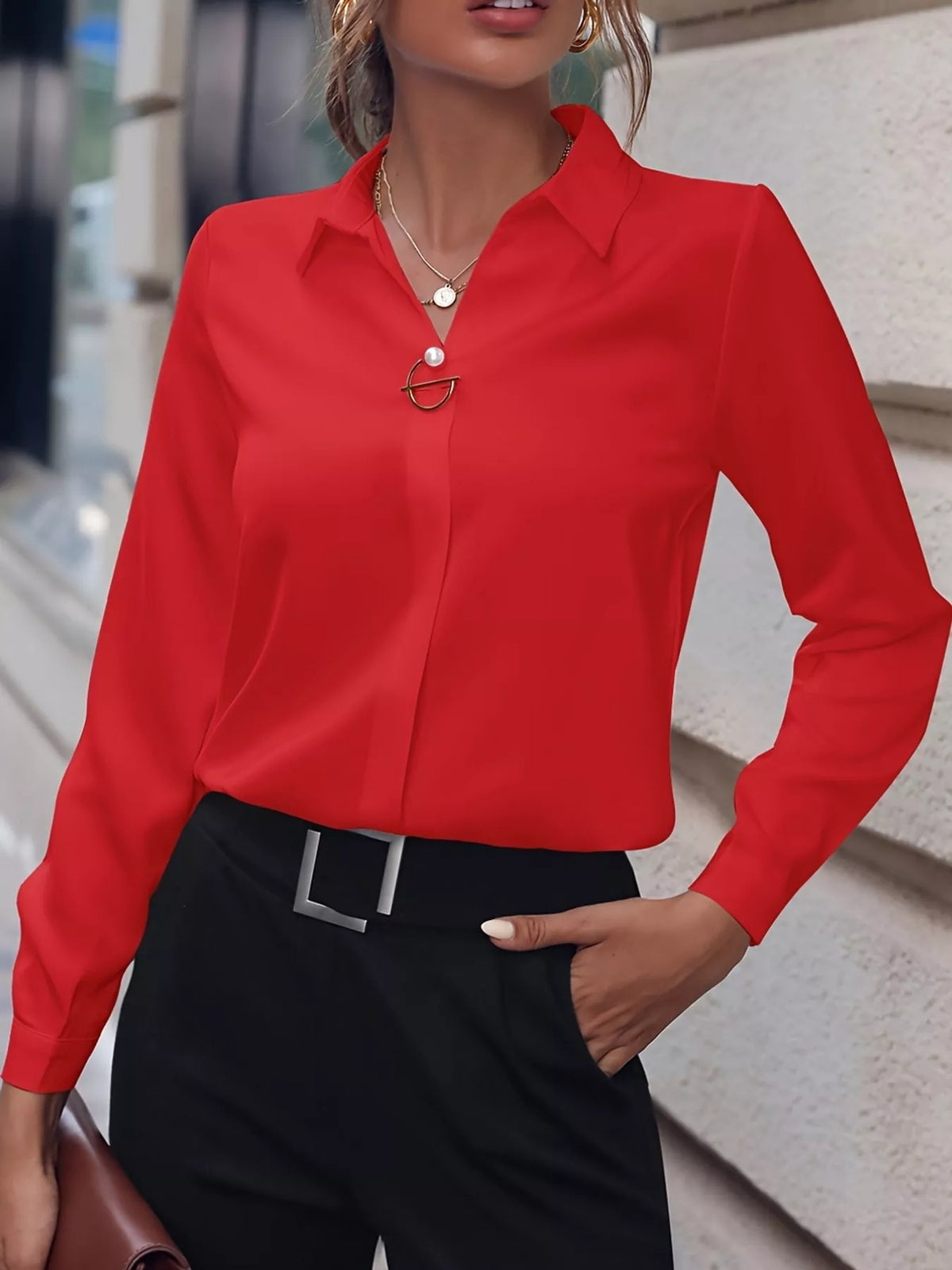 Long Sleeve Satin Blouse