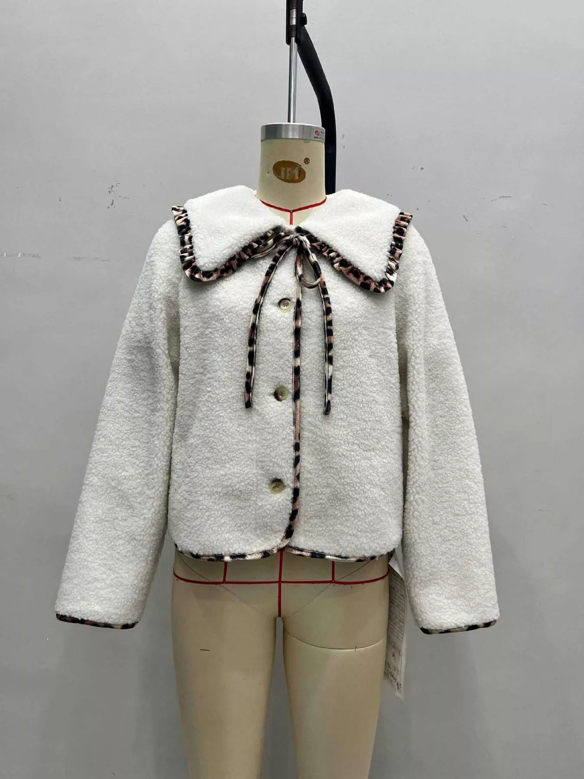 Leopard Trim Contrast Collar Sherpa Jacket