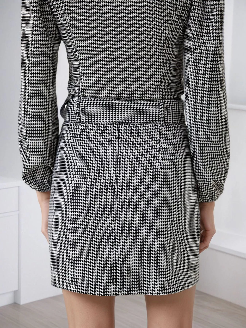 Contrast Collar Houndstooth Mini Dress
