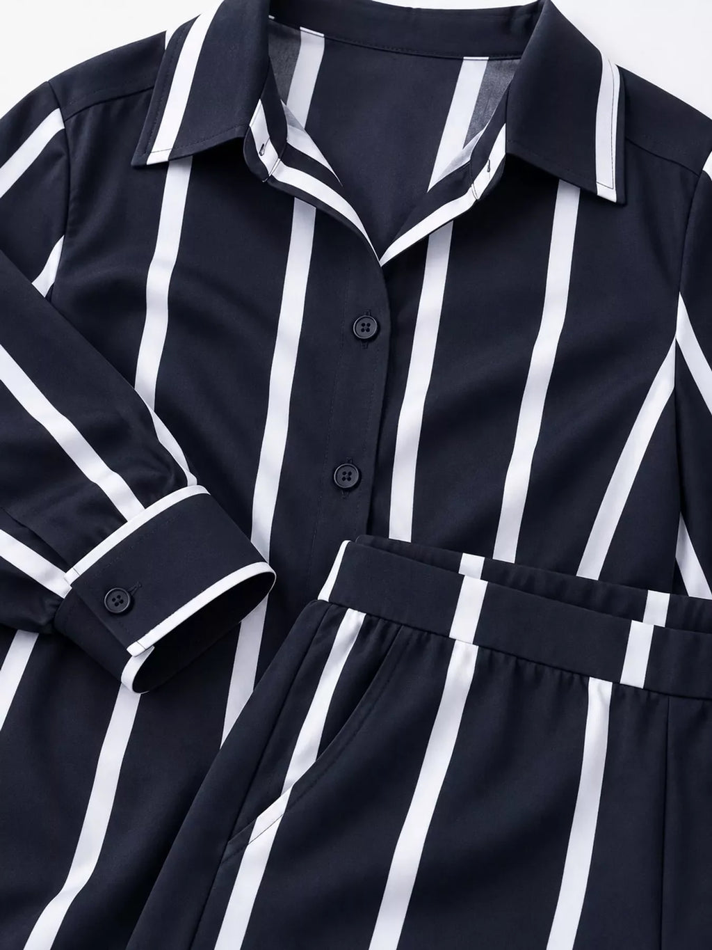 Striped Button-Down Shirt and Wide-Leg Pants Two-Piece Set