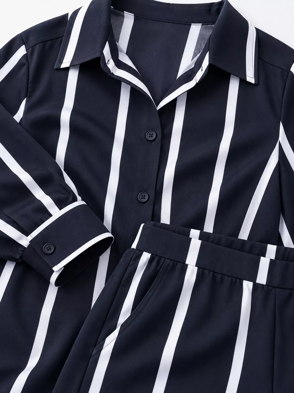 Striped Button-Down Shirt and Wide-Leg Pants Two-Piece Set