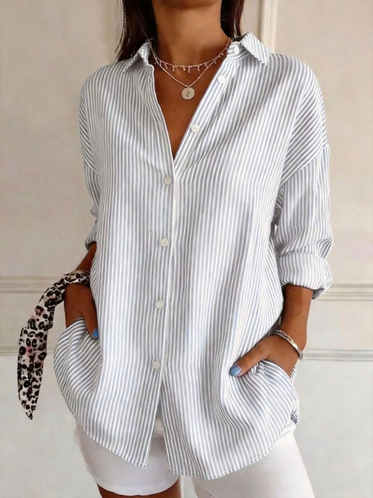 Full Size Striped Button-Down Long Sleeve Shirt Plus Size