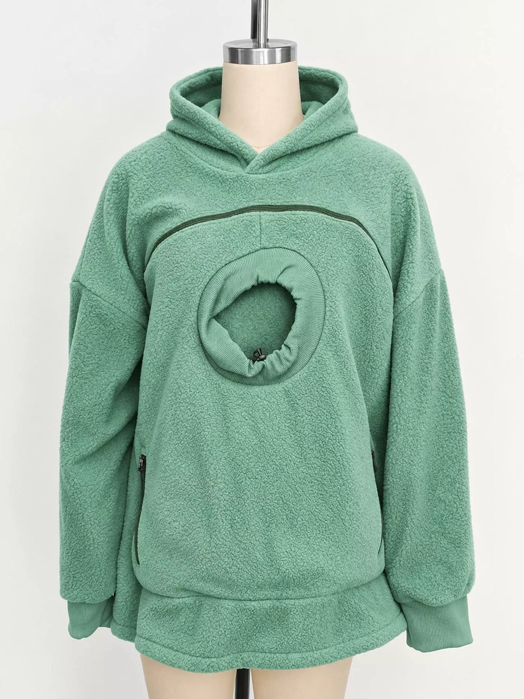 Full Size Fleece Pet-Carrying Hoodie with Cat Pouch Plus Size