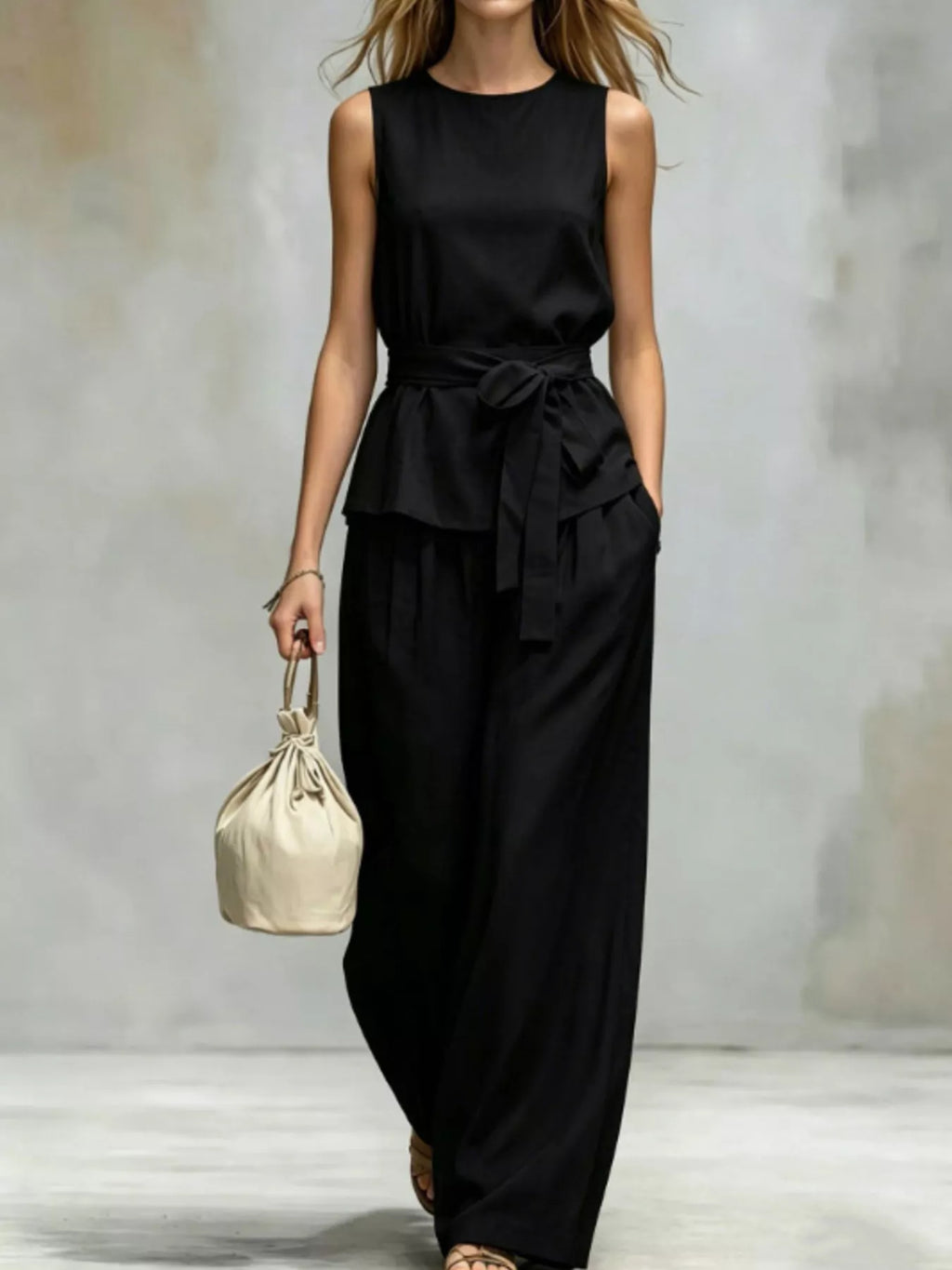 Sleeveless Top and Wide-Leg Pants Set