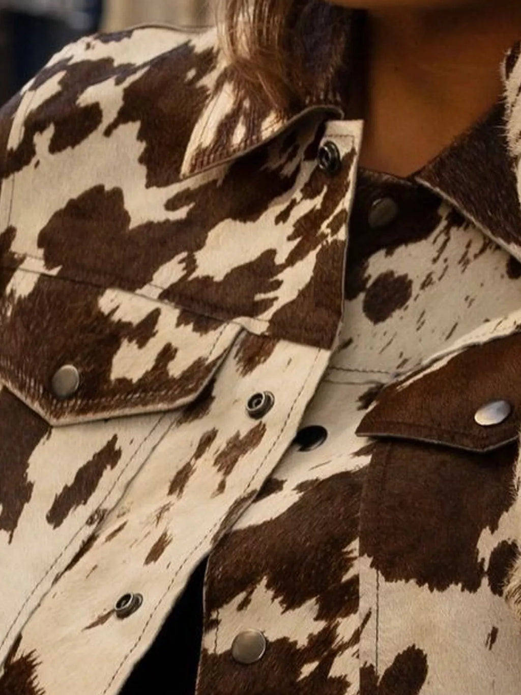 Cow Print Button Up Jacket