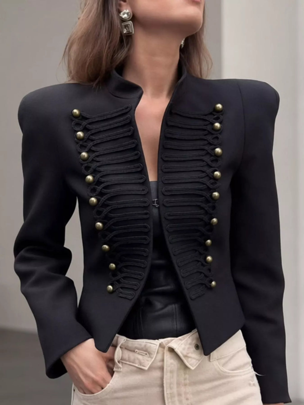Decorative Button Cropped Jacket
