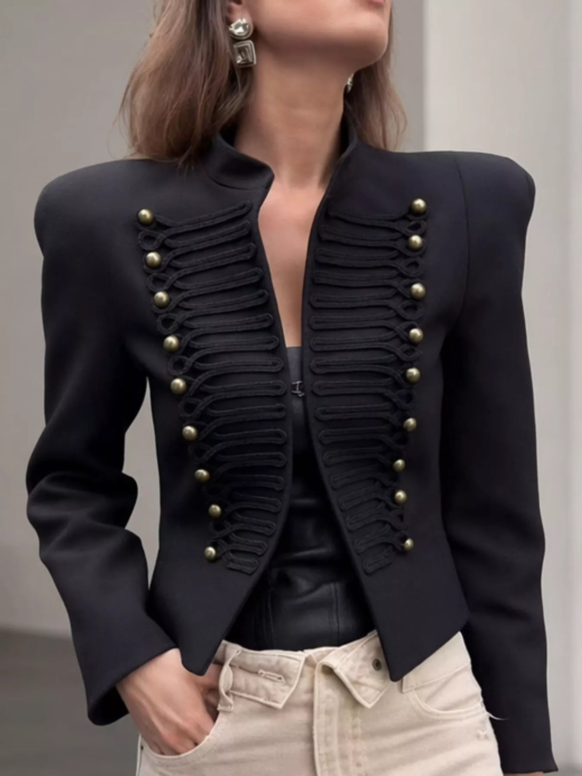 Decorative Button Cropped Jacket