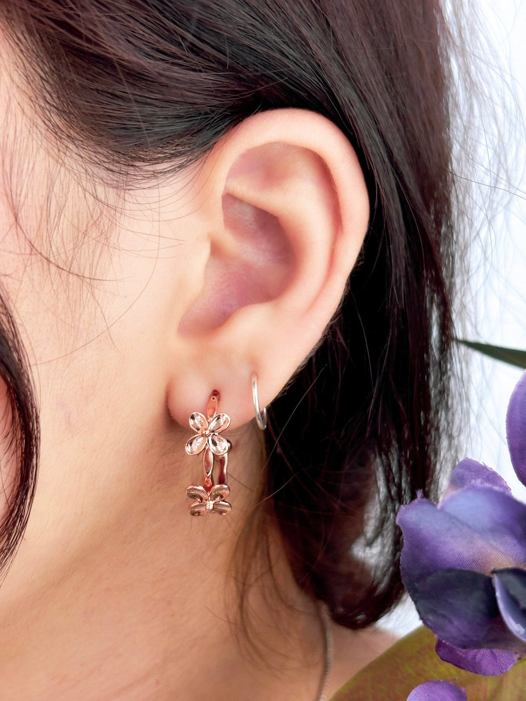 Bitty Flower Hoops