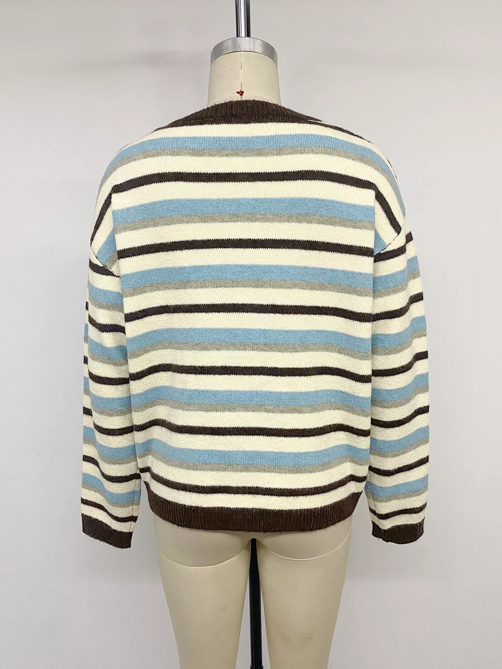 Striped Crew Neck Button-Down Cardigan