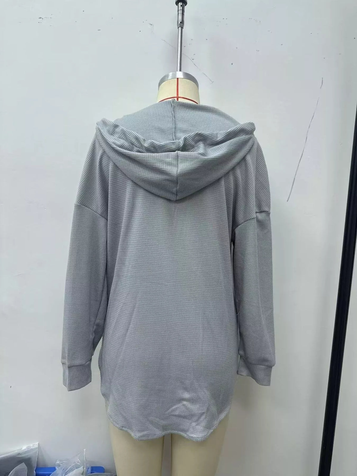 Drawstring Waffle Knit Hoodie