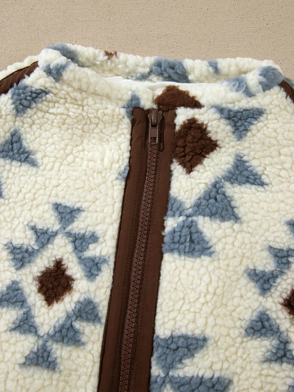 Geometric Print Sherpa Western Style Long Sleeve Sweatshirt
