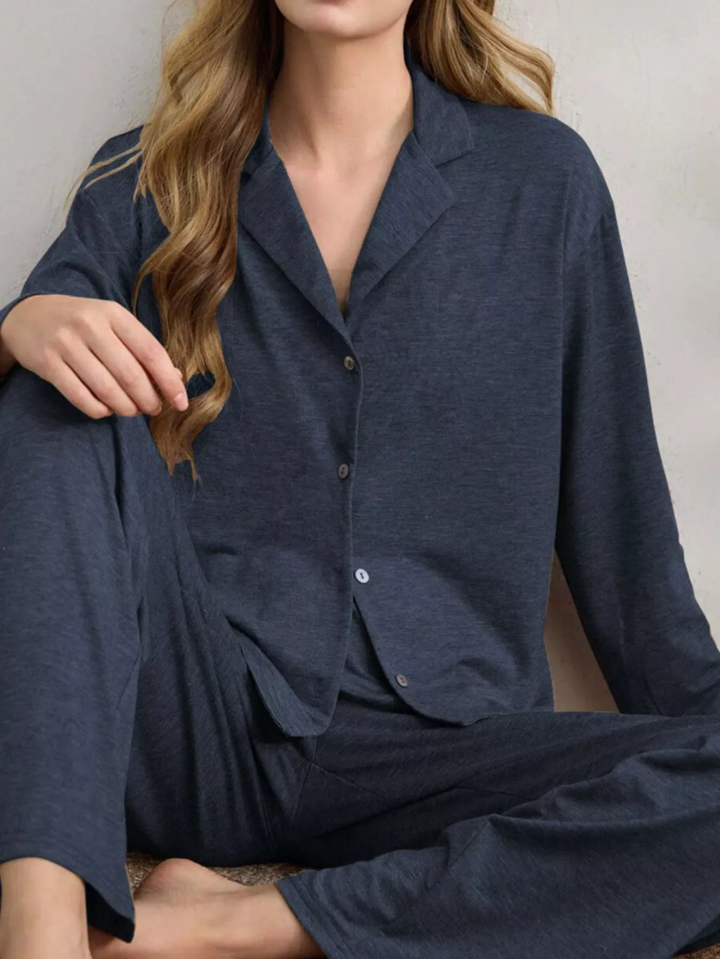 Button-Down Top and Wide-Leg Pants Lounge Set