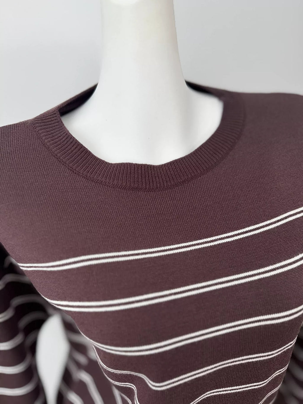 Classic Striped Crewneck Knit Top with Layered Sweater Detail