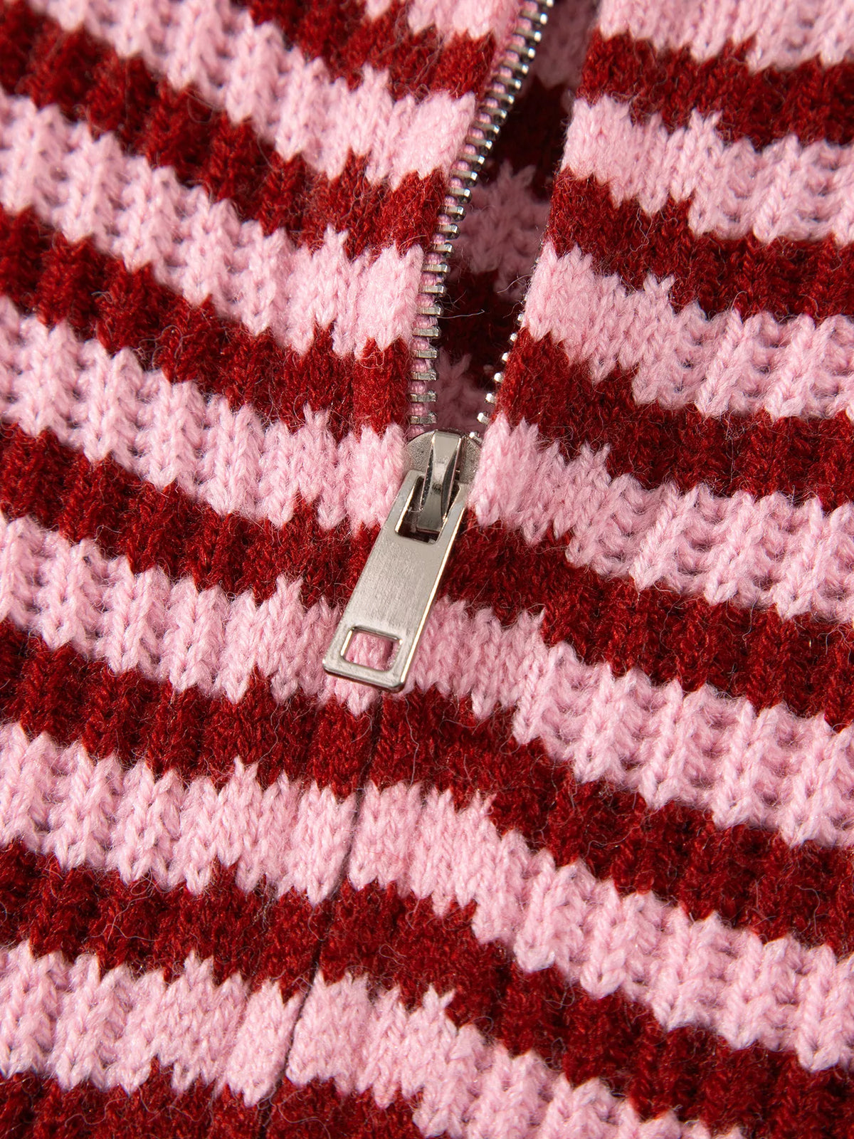 Striped High Neck Zip-up Sweater Long Sleeve Casual Fit Drop Shoulder Open Front Cardigan