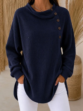 Self-developed 2026 Amazon Independent Station Solid Color Pullover Lapel Long Sleeve Button Textured Sweatshirt Top