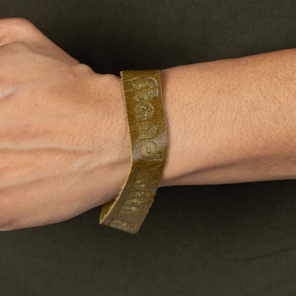 Recycled Leather Stand With Haiti Bracelet