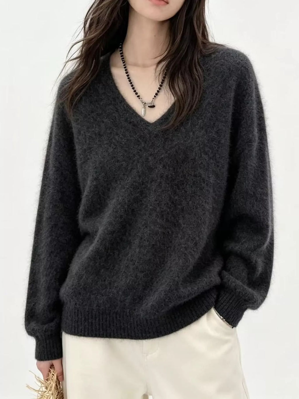 V-Neck Dropped Shoulder Sweater