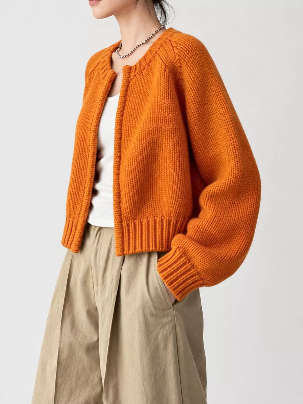 Ribbed Hem Zip-Up Cardigan