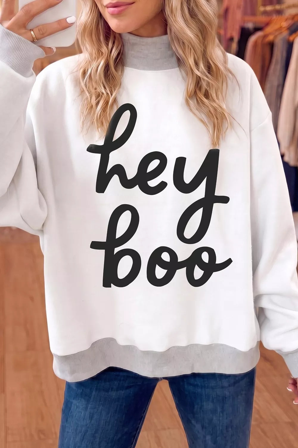 Reversible Halloween Graphic Mock Neck Tunic Sweatshirt