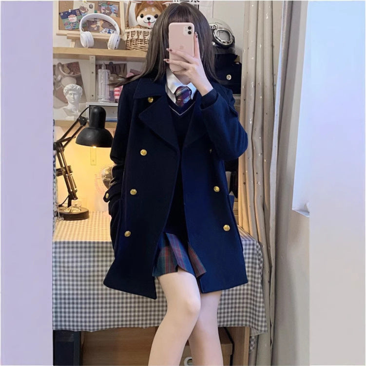 Women's Japanese-style Preppy Wool Coat For Fall And Winter