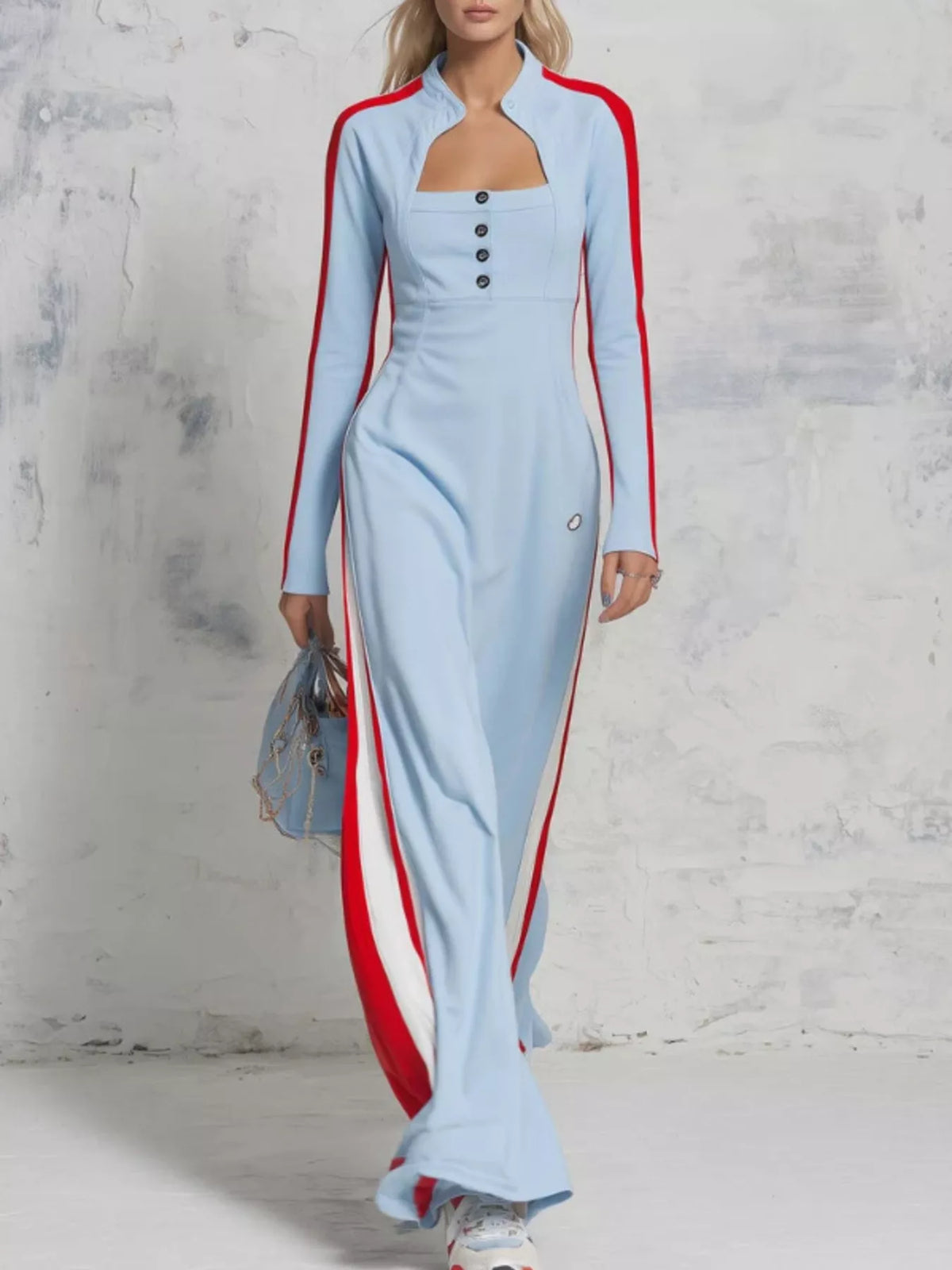 Color-Block Long Sleeve Maxi Dress
