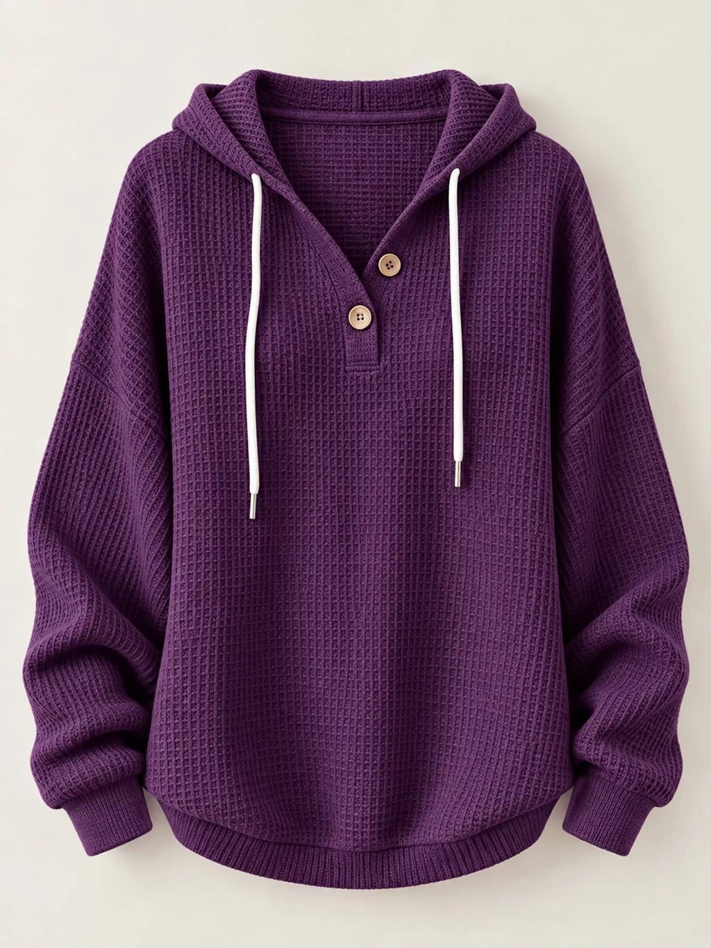 Full Size Waffle Knit Button Detail Hoodie Plus Size