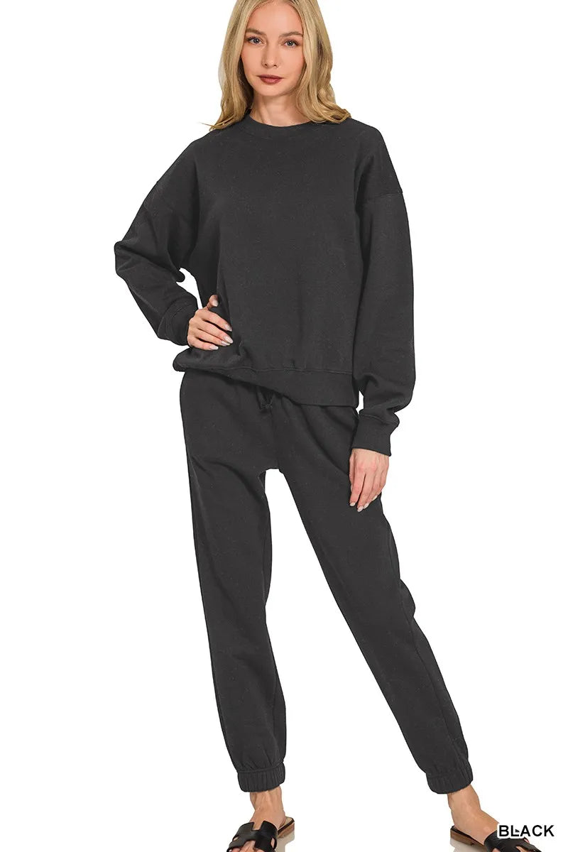 Zenana Fleece Long Sleeve Pullover & Jogger Set