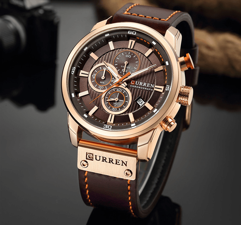 Men's Waterproof Elegant Sport Watch With Chronometers Day View, Leather  Belts And Hardlex Scratch Resistant Glass Perfect Gift For Him