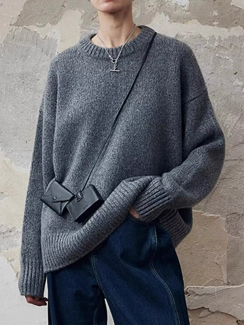 Round Neck Dropped Shoulder Sweater