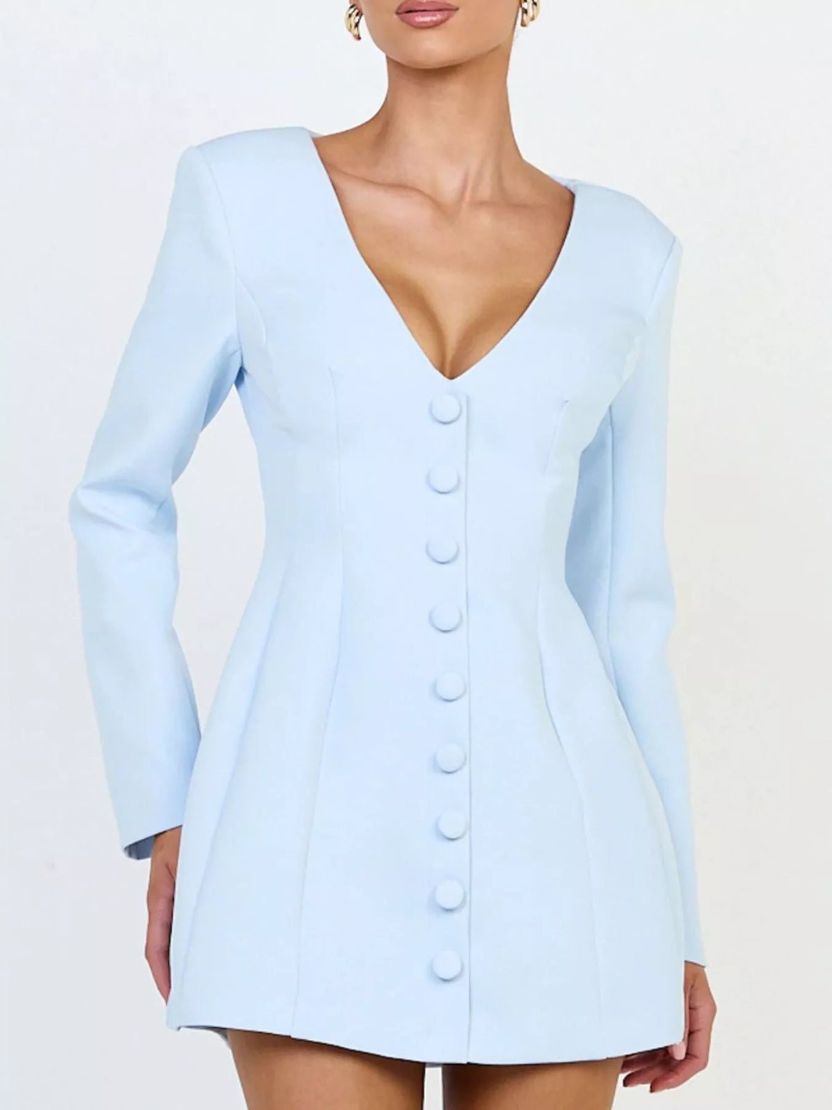 Deep V-Neck Button-Down Blazer Dress