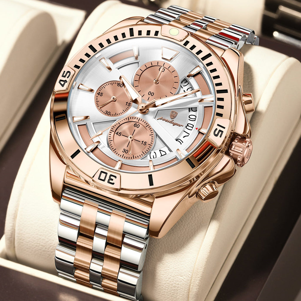Multifunctional Dual-button Butterfly-clasp Waterproof Mens Watch