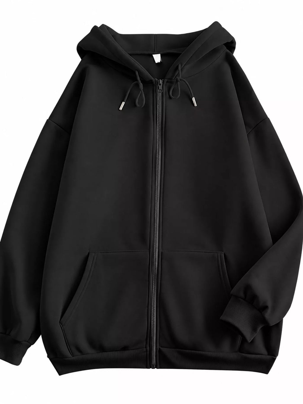 Full Size Oversized Solid Zip-Up Hoodie with Drawstring Plus Size