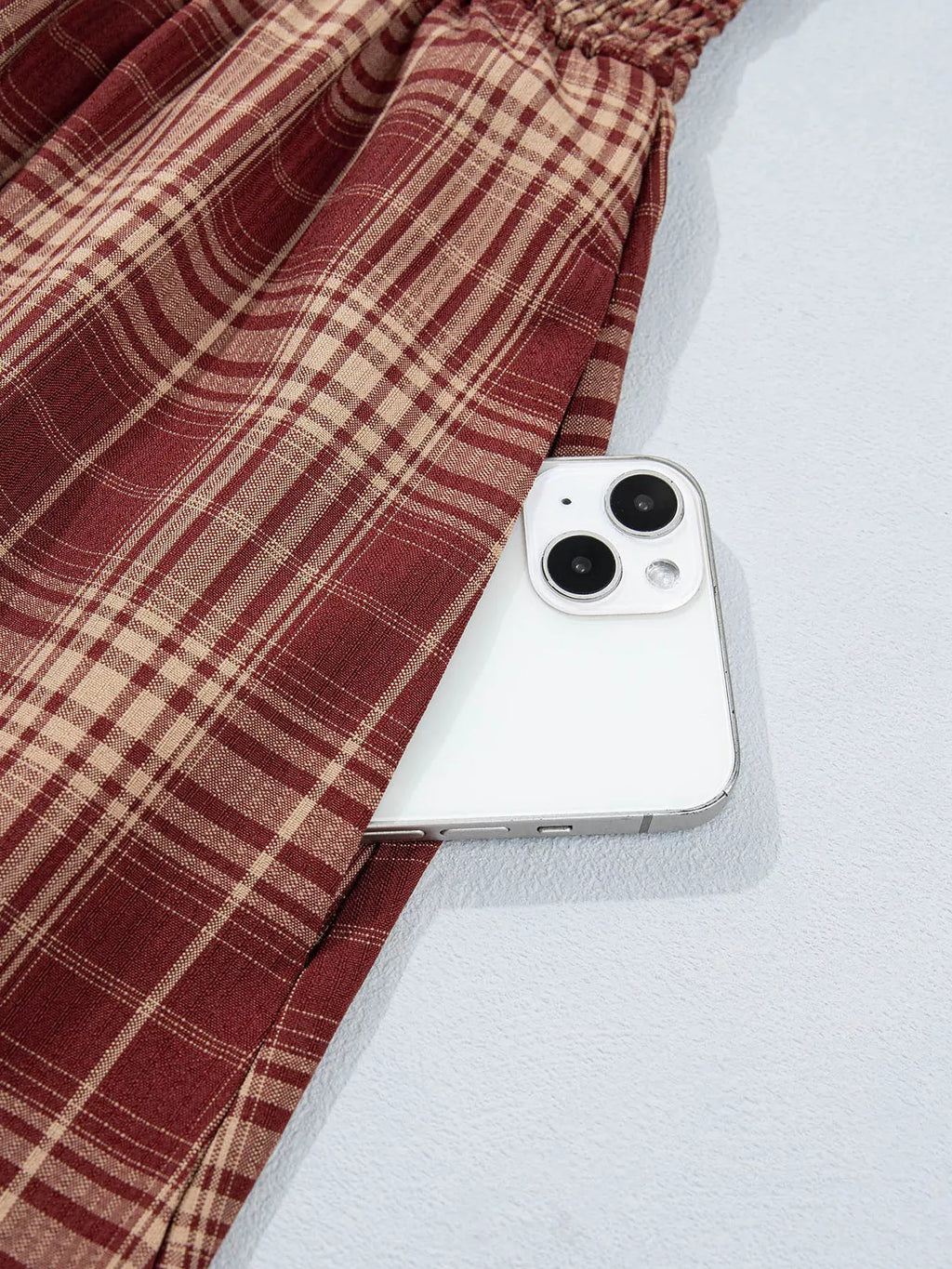Plaid Knot Front Smocked High Waist Midi Dress