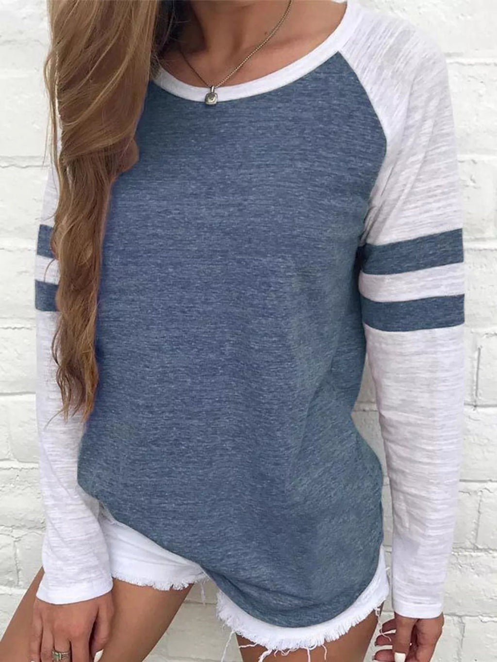 Full Size Color-Block Raglan Sleeve Striped T-Shirt Plus Size