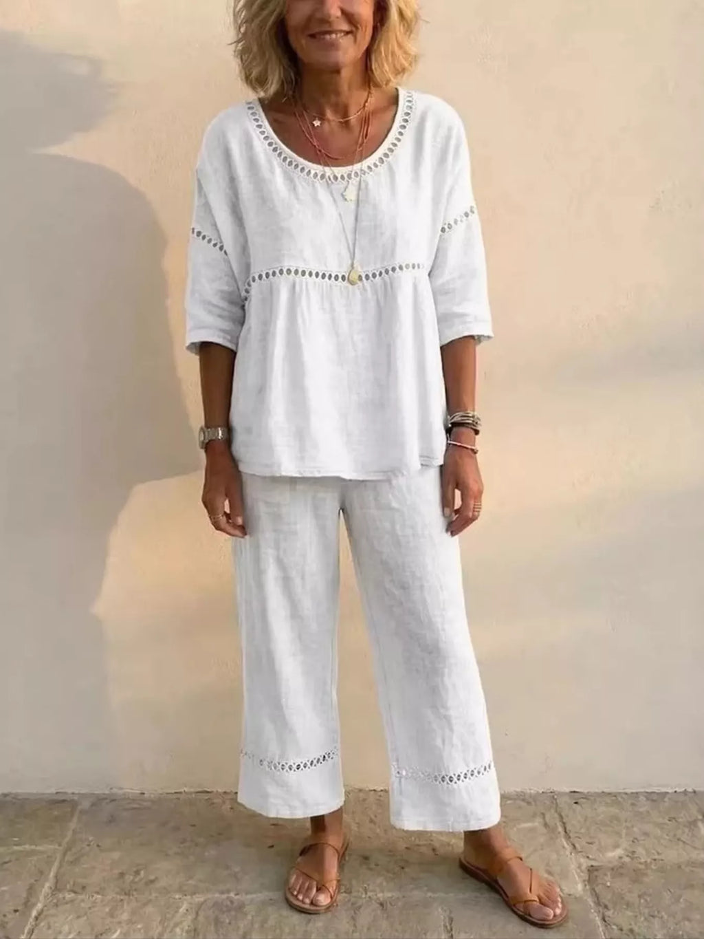 Full Size Hollow-Out Detailing Top and Pants Set Plus Size
