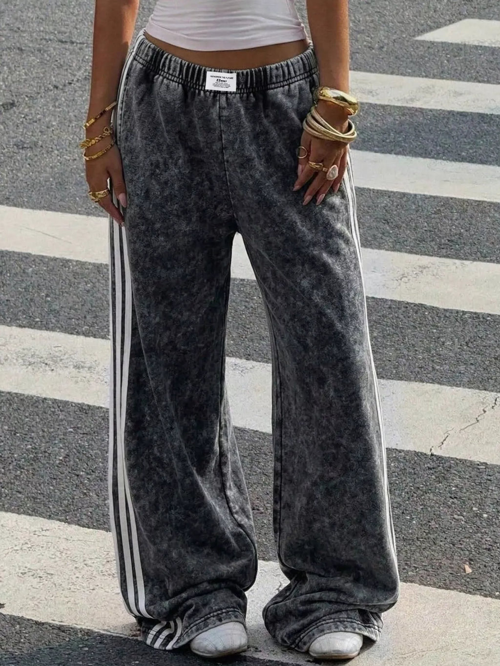 High-Waisted Wide-Leg Track Pants with Side Stripes