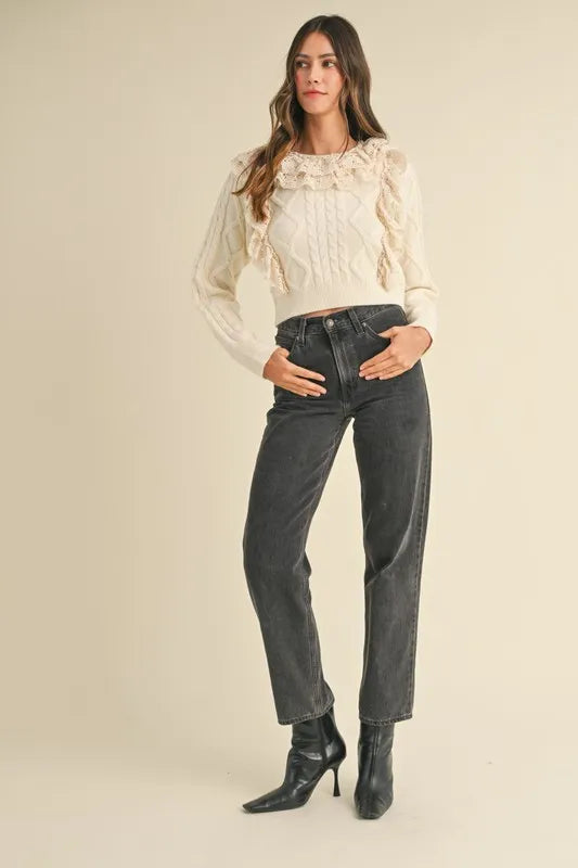 MABLE Ruffled Lace Crochet Sweater