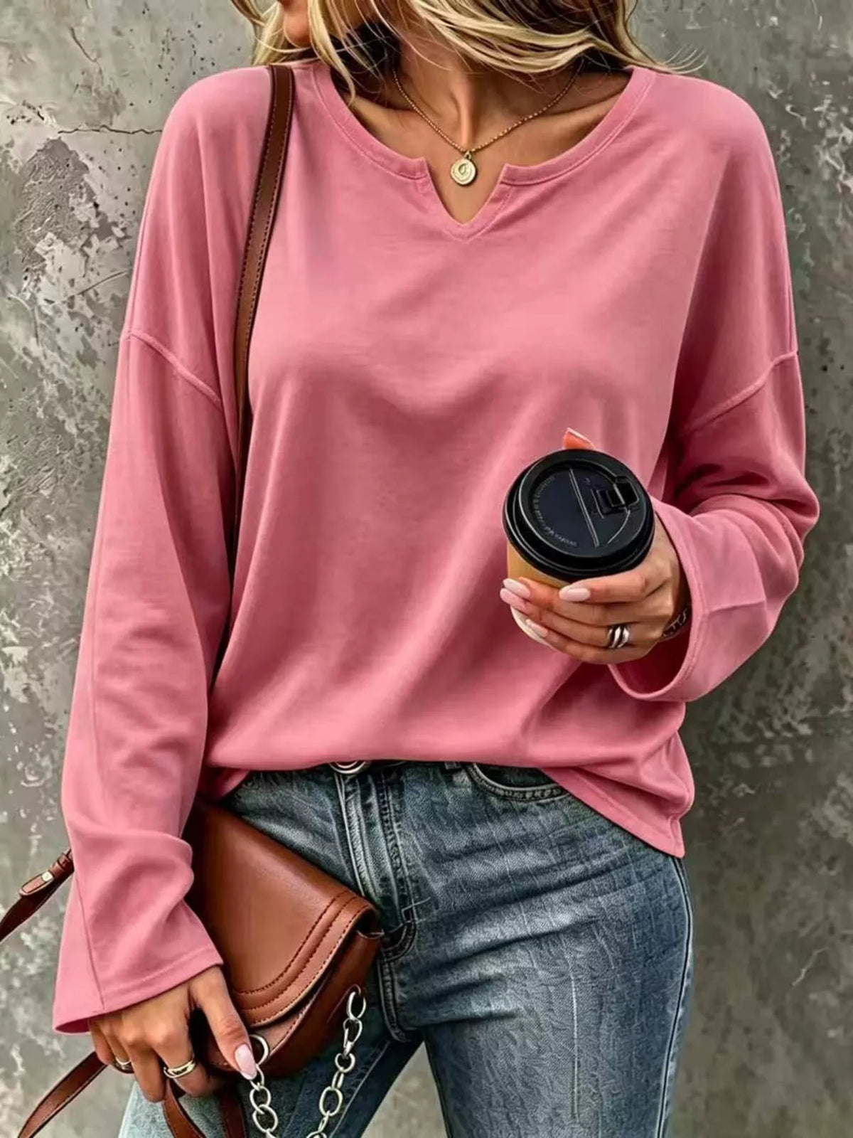 Full Size Solid Color Long Sleeve Loose T-Shirt Plus Size