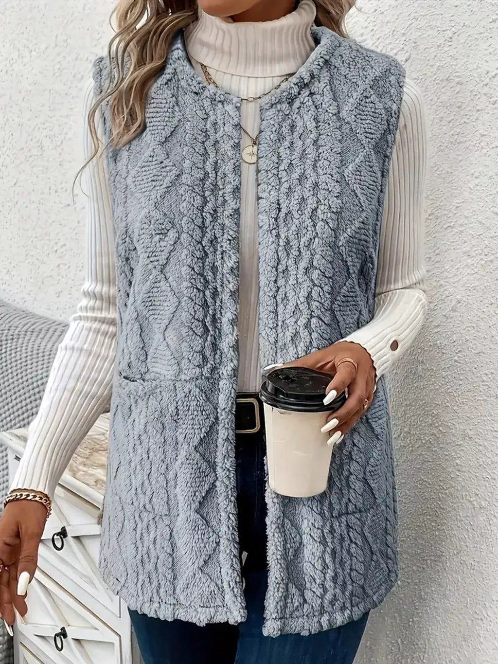 Sherpa Open Front Vest Coat