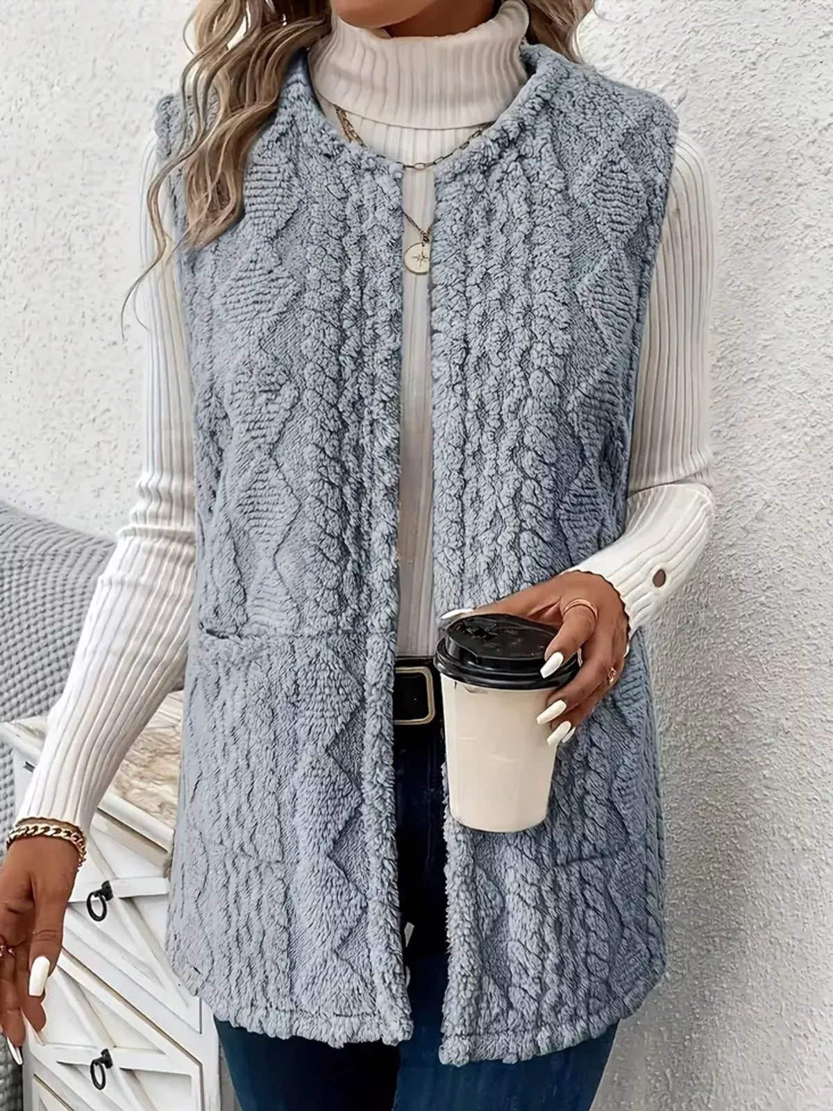 Sherpa Open Front Vest Coat