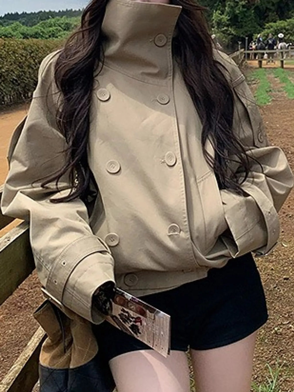 Double-Breasted Cropped Trench Jacket