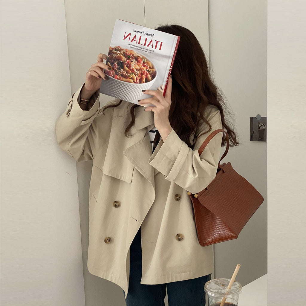 Khaki Trench Coat For Women British Style Small Short Thin Coat