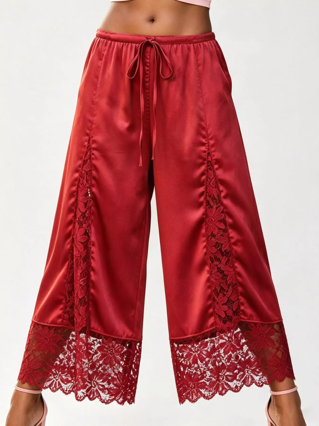 Lace Trim Wide-Leg Cropped Pants