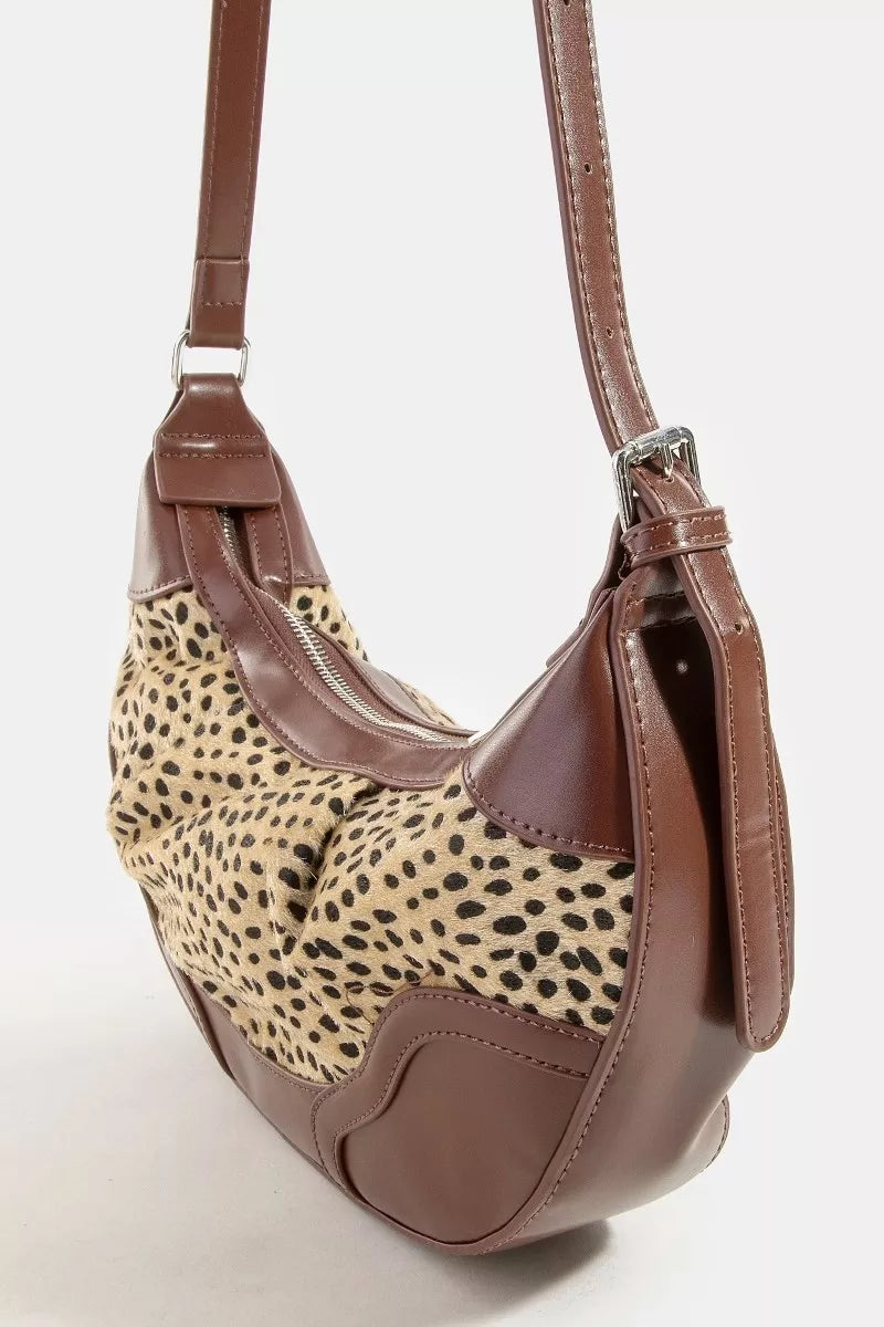 Fame Spotted Leopard Print Half Moon Shoulder Bag