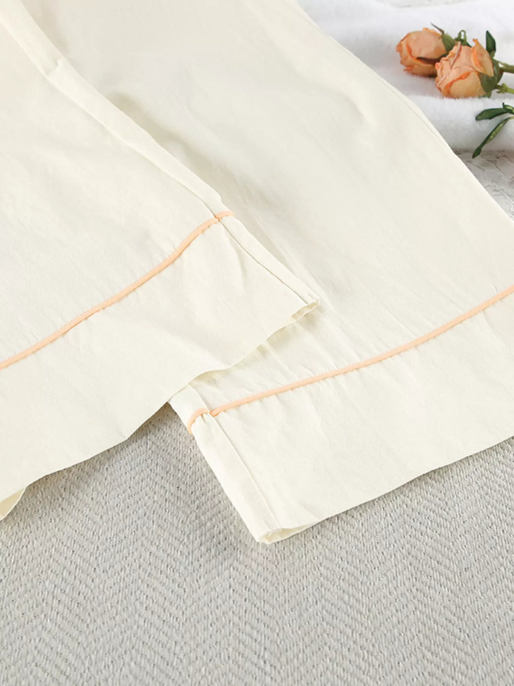 Contrast Trim Button-Down Top and Pants Lounge Set
