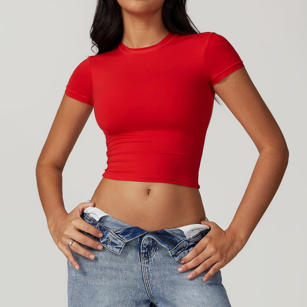 Casual All-match Tight Quick-dry Fitness Top Yoga Clothes Running Pilates Sports T-shirt Short-sleeved 8743